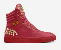 GOLD_SPIKED LEATHER HIGHTOP[RED]