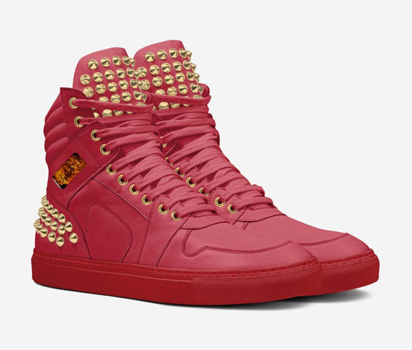 GOLD_SPIKED LEATHER HIGHTOP[RED]