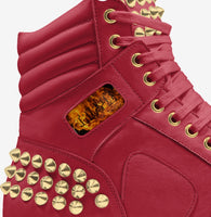 GOLD_SPIKED LEATHER HIGHTOP[RED]